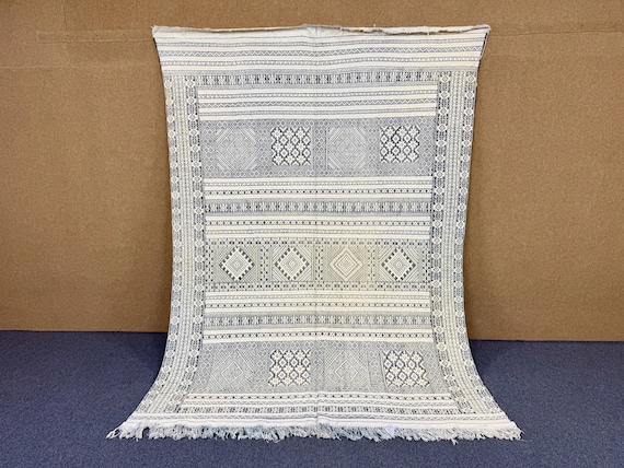 Authentic Kilim Rug from Morocco – Large Berber Wool Flat Weave – Bohemian Area Carpet – Free Shipping