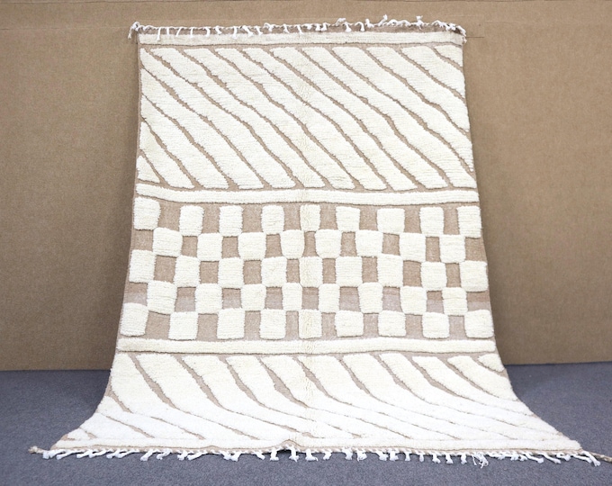 Vibrant Moroccan Rug 6x8 - Beige Beni Ourain Rug - Handwoven Soft Pile Rug - Berber Rug For Living Room - Tribal Boho Rug
