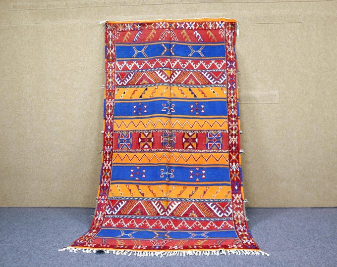 Authentic Moroccan Akhnif Rug 4x8 - Handwoven Striped Rug - Berber Rug For Living Room - Moroccan Flat Weave Rug - Tribal Boho Rug