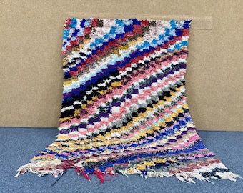 Moroccan Boucherouite Rug 4x6 – Handmade Berber Rug – Vintage Tribal Wool Carpet – Timeless Berber Design Carpet – Free Shipping