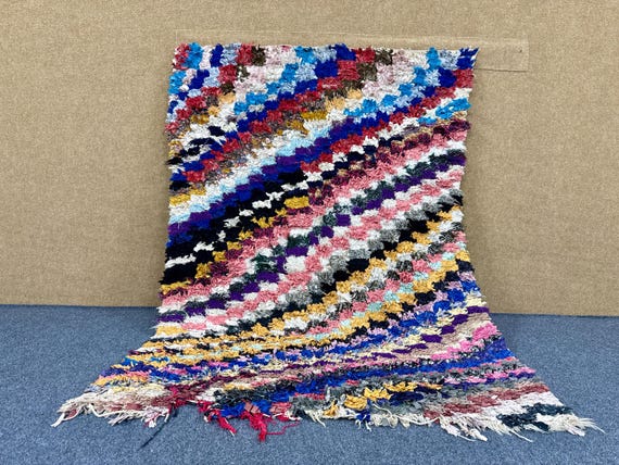 Moroccan Boucherouite Rug 4x6 – Handmade Berber Rug – Vintage Tribal Wool Carpet – Timeless Berber Design Carpet – Free Shipping