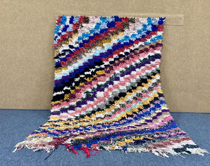 Moroccan Boucherouite Rug 4x6 – Handmade Berber Rug – Vintage Tribal Wool Carpet – Timeless Berber Design Carpet – Free Shipping