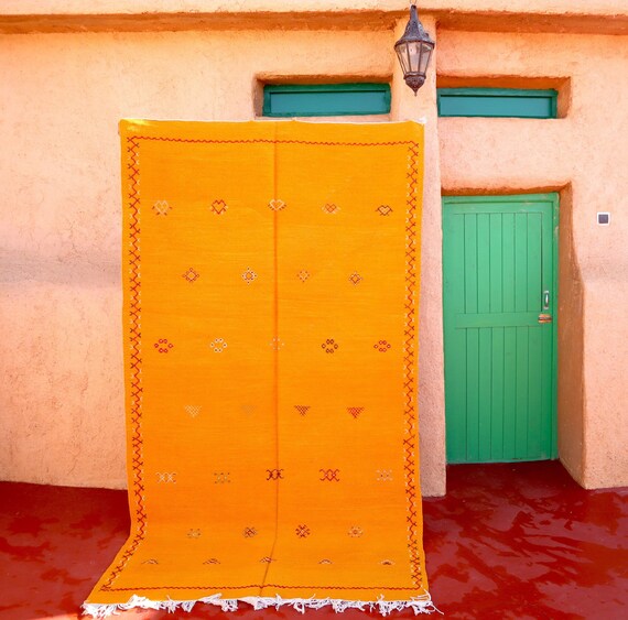 Moroccan rug 5x9 feet - Akhnif rug - handmade area rug - flat weave rug - yellow Kilim rug - 4.8 x 9 Feet