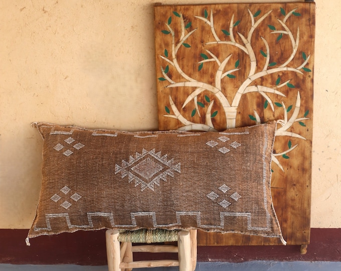 Boho Chic Pillow Cover- Handmade Moroccan Cactus Silk, Earthy Brown Tones, Perfect for Halloween