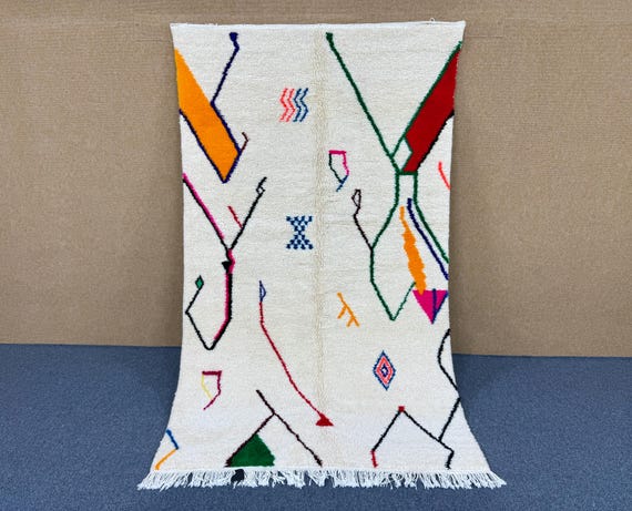 Moroccan Azilal Rug | Moroccan Wool Carpet | Area Rug 5x8 ft | Berber Abstract Floor Art | Hand-Knotted Moroccan Boho Carpet |Moroccan Decor