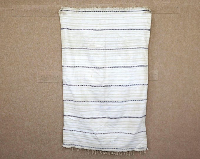 Vintage White Striped Kilim Rug 3x5 - Handwoven Moroccan Rug - Flat Weave Berber Rug - Tribal Boho Rug - Wall Hanging Rug