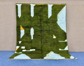 Green Luxury Mrirt Rug 6x8 - Handcrafted Moroccan Rug - Premium Wool Aria Rug - Living Room Carpet