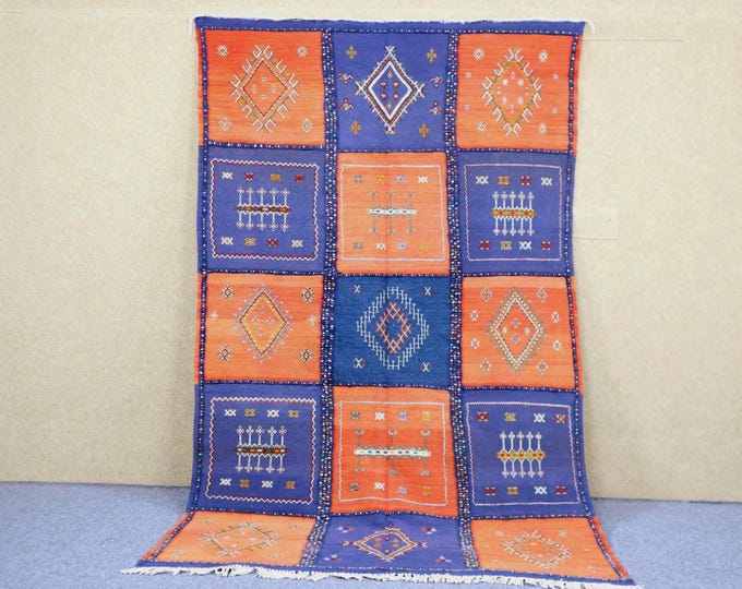 Authentic Moroccan Akhnif Rug 5x8 - Natural Wool Area Rug - Berber Rug For Living Room - Tribal Boho Rug - Moroccan Flat Weave Rug