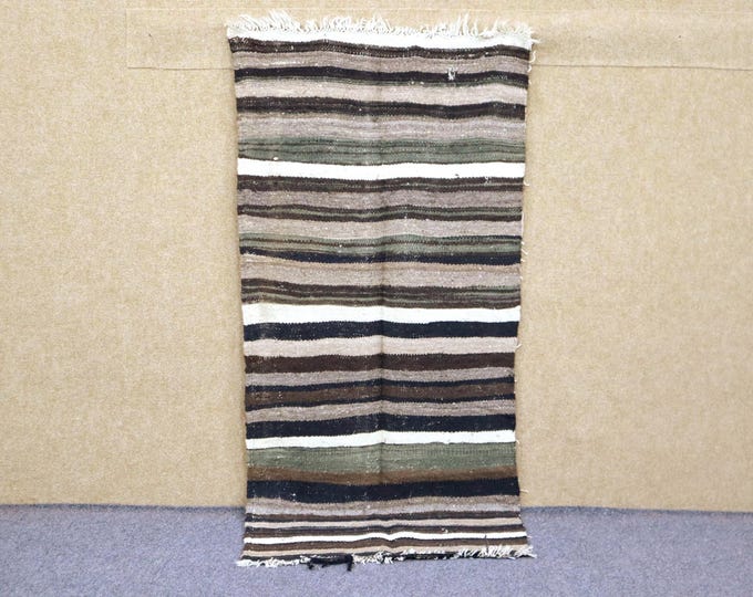 Vintage Berber Rug 2x4 - Small Moroccan Rug - Flat weave Berber Rug - Striped Rug - Timeless Tribal Boho Rug