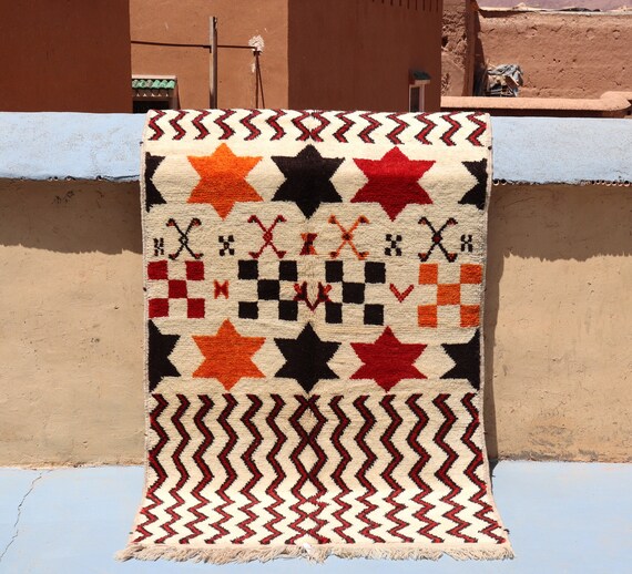 Boho Chic Moroccan Berber Rug - 4x7 tribal rug - Multicolored Berber rug - Beni ourain - thick rug - 4x7 rug