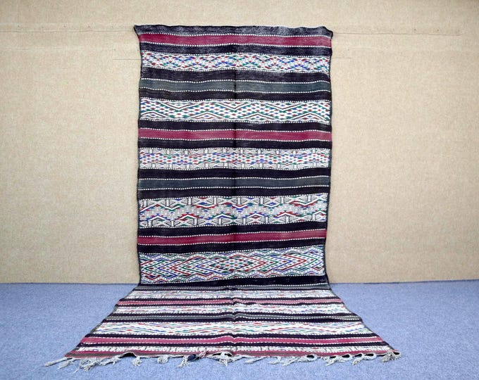 Moroccan Berber Rug 5x12 - Vintage Flat Weave Rug - One Of A Kind Kilim Rug - Handwoven Moroccan Rug For Living Room