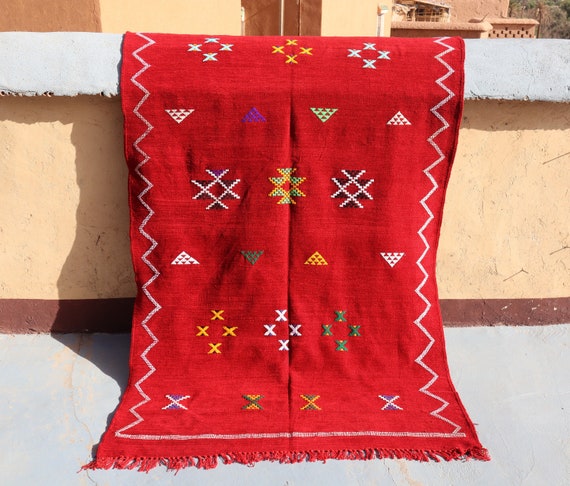STUNNING MOROCCAN BERBER rug 4x8, flat weave rug, boujad handmade rug, kilim berber rug, morrocan rug