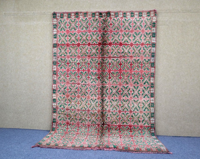 Vintage Moroccan Rug 6x9 - Large Berber Rug - Handwoven Boujaad Rug For Living Room - Moroccan Wool Area Rug