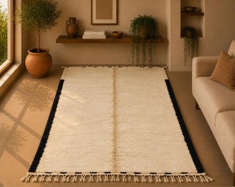 Vintage Beni Ourain Rug 6x12 ft – Soft Moroccan Wool Rug – Large Beni Ourain Rug –Handmade Wool Carpet – Moroccan Area Rug – Cream Area Rug