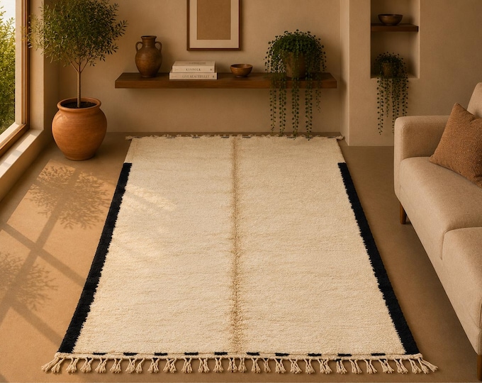 Vintage Beni Ourain Rug 6x12 ft – Soft Moroccan Wool Rug – Large Beni Ourain Rug –Handmade Wool Carpet – Moroccan Area Rug – Cream Area Rug