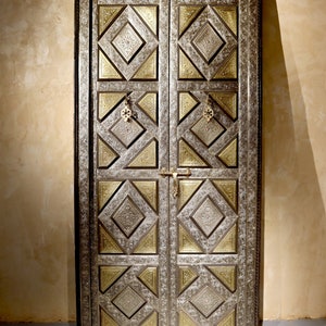 moroccan door knocker, berber door, cedar door, - handcrafted door 43x86in - copper door - silver door - wood door - berber door -
