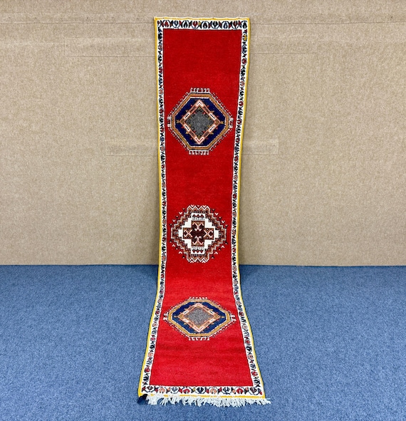 Moroccan Handmade Red Runner – Berber Long Rug 2x11 ft– Entryway or Hallway Decor – Bohemian Rug – Authentic Moroccan Wool Rug