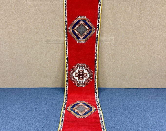 Moroccan Handmade Red Runner – Berber Long Rug 2x11 ft– Entryway or Hallway Decor – Bohemian Rug – Authentic Moroccan Wool Rug