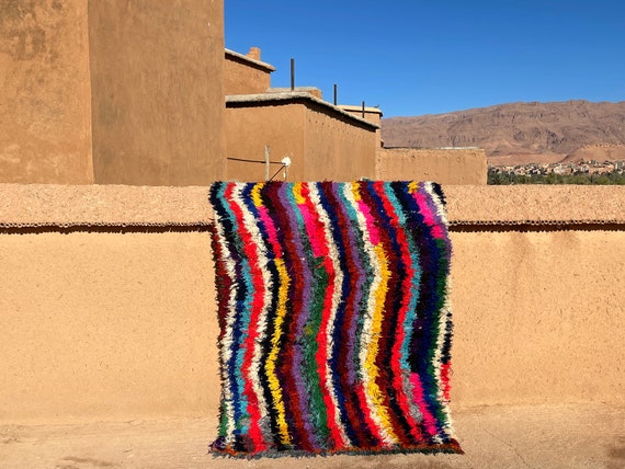 Amazing Moroccan Rug 6.9 x 4.2 Feet - Boucherouite Area Rugs - Berber Rug - Handmade Narrow Rug - 6.9 x 4.2 Feet