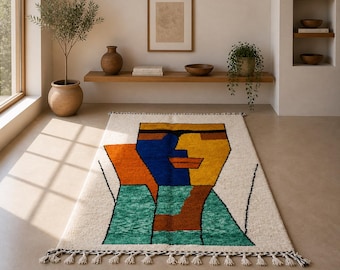 Unique Azilal Berber Rug 5x8 ft – Handmade Azilal Rug – Luxury Berber Wool Floor Covering – Traditionally Rugs – Colored Area Rug