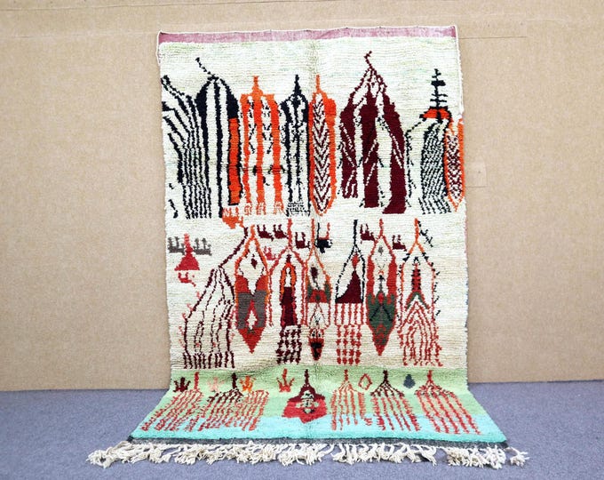 Vibrant Moroccan Rug 5x9 - Beni Ourain Rug For Living Room - Unique Berber Rug - Natural Wool Area Rug - Soft High Pile Rug