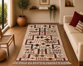 Moroccan Kilim Rug 4x7 - Berber Handcrafted Rugs - Flatweave Wool Carpet - Handmade Wool Runner