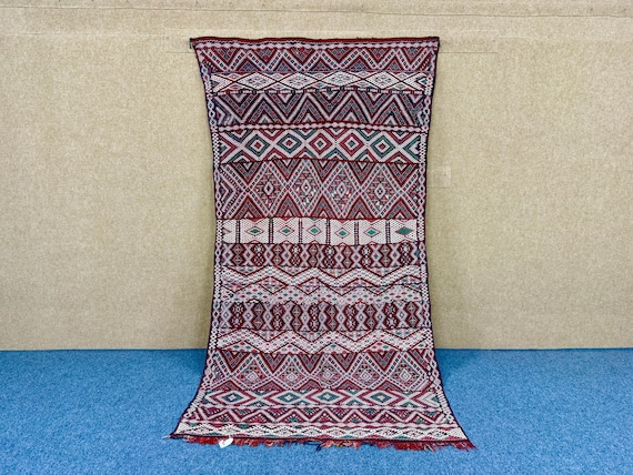 Vintage Moroccan Rug 5x9 - Handmade Beni Mgluid Rug - Unique Berber Rug - Moroccan Flatweave Rug - Pure Wool Rug - Free Shipping