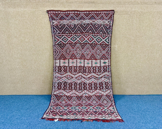Vintage Moroccan Rug 5x9 - Handmade Beni Mgluid Rug - Unique Berber Rug - Moroccan Flatweave Rug - Pure Wool Rug - Free Shipping