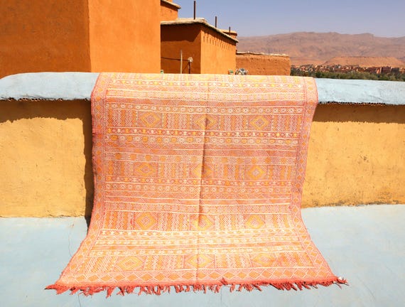 MINIMALST MOROCCAN KILIM pink betber flat weave 6x11 rug - beni mguild Morrocan rug - nomad rug, Living room rug