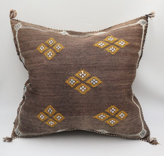 BROWN MOROCCAN cactus silk PILLOW 18x18 throw pillow cover, handmade pillow cover, halloween pillow