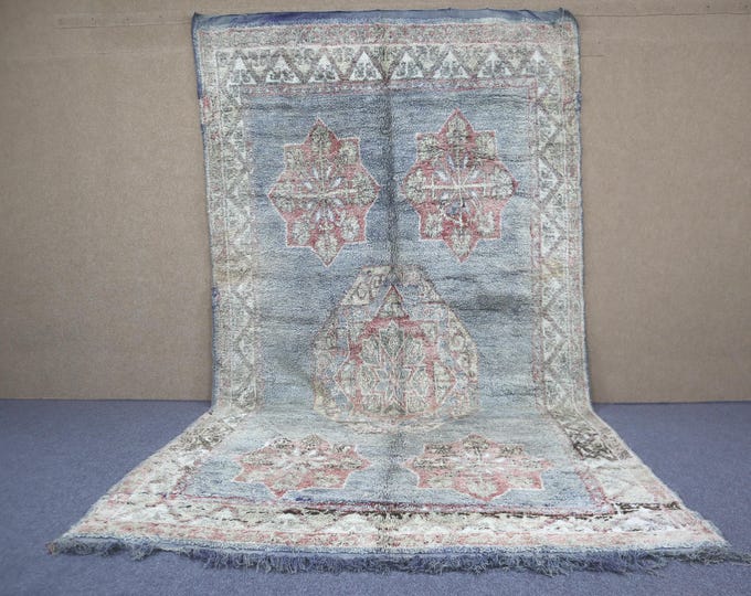 Minimalist Vintage Berber Area Rug 7x12 - Handmade Wool Area Rug - Large Berber Rug - Authentic Handwoven Moroccan Rug for Living Room