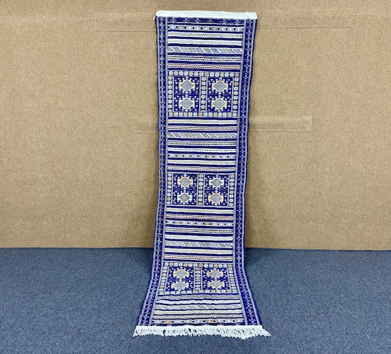 Kilim Runner Rug – Moroccan Flat Weave 2x9 ft – Bohemian Entryway Rug – Handmade Berber Textile – Free Shipping