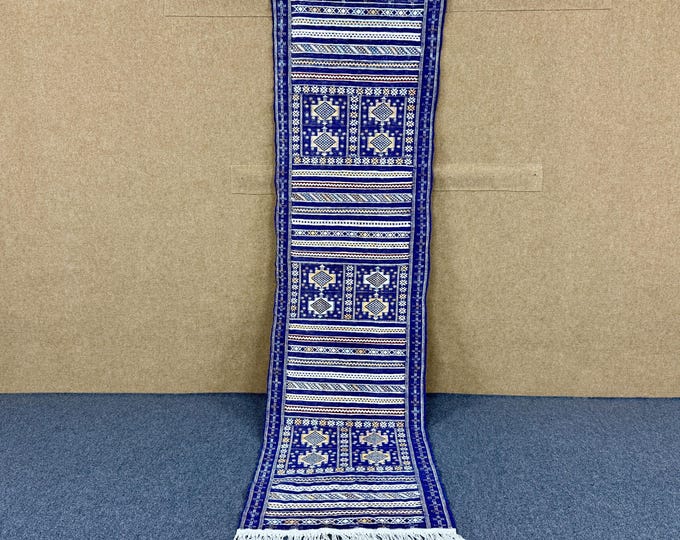 Kilim Runner Rug – Moroccan Flat Weave 2x9 ft – Bohemian Entryway Rug – Handmade Berber Textile – Free Shipping