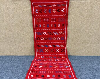 Moroccan Red Runner 6x2 ft – Handmade Wool Rug – Berber Hall Carpet - Long Berber Hallway Rug - Vintage Style Wool Carpet