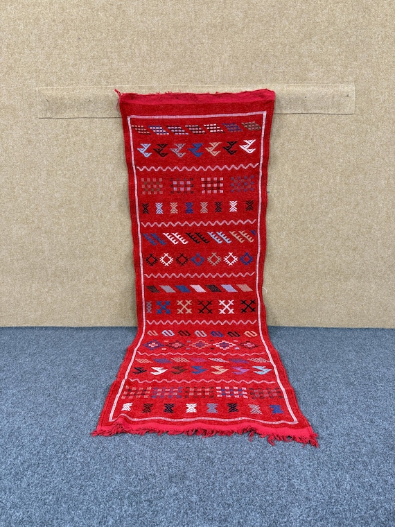 Moroccan Red Runner 6x2 ft – Handmade Wool Rug – Berber Hall Carpet - Long Berber Hallway Rug - Vintage Style Wool Carpet