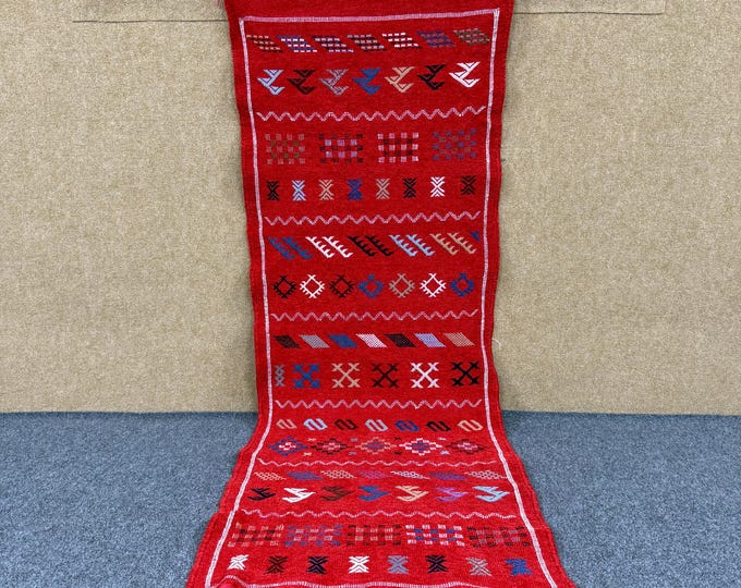 Moroccan Red Runner 6x2 ft – Handmade Wool Rug – Berber Hall Carpet - Long Berber Hallway Rug - Vintage Style Wool Carpet