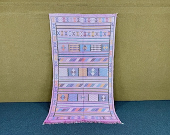 Lightweight Moroccan Pink Cactus Silk Rug 5x8 – Handmade Pink Berber Flatweave Area kilim rug | Free Shipping