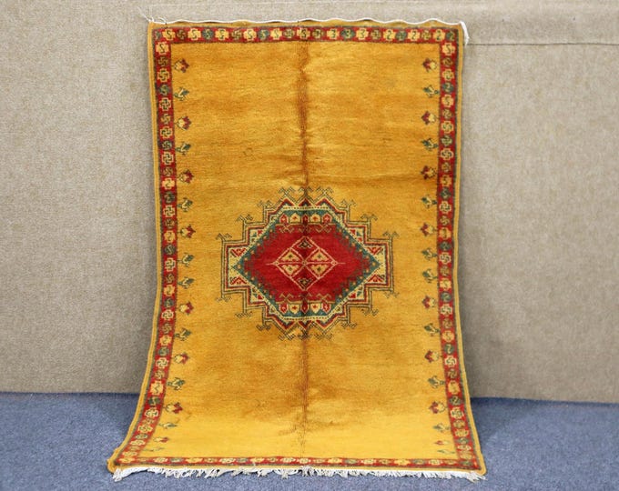 Yellow Taznakht Rug 3x5 - Vibrant Moroccan Rug - Handwoven Berber Rug - Small Taznakht Rug - Natural Wool Area Rug
