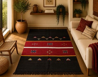 Berber Akhnif Rug 5x8 ft – Moroccan Handmade Wool Carpet– Wool Flatweave Rug – Bohemian Living Room Carpet – Free Shipping