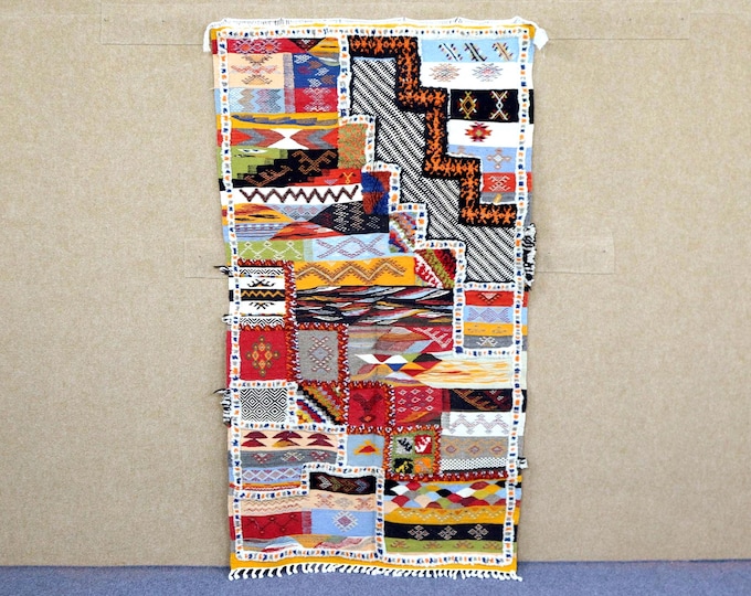 Authentic Glaoui Berber Rug 3x6 - Handmade Berber Rug - Mixed Weave Rug - Colorful Moroccan Rug For Living Room - Irregular Rug