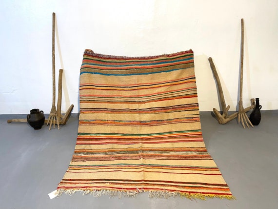 Vintage Beni Mguild Flat Weave 5x6 morrocan rug, Nomadic Flatwoven Rug, Berber Vintage rug