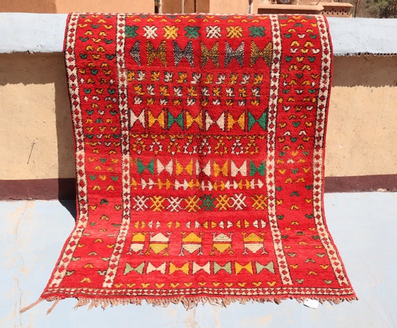 VINTAGE BOUJAAD RUG - red moroccan rug, 5x8 rug, berber rug handmade