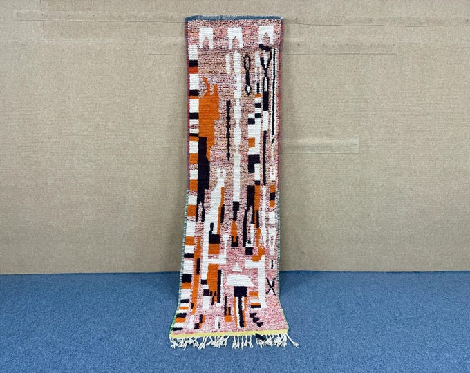 Azilal Moroccan Runner Rug 2x9 ft – Boho Hallway Rug – Long Wool Rug Handmade in Morocco – Entryway & Kitchen Rug– Free Shipping