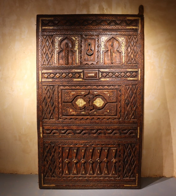 Vintage moroccan door - berber door - 80s door - handcrafted door - boho decor - vintage door - wood area door - 47x78in - free shipping