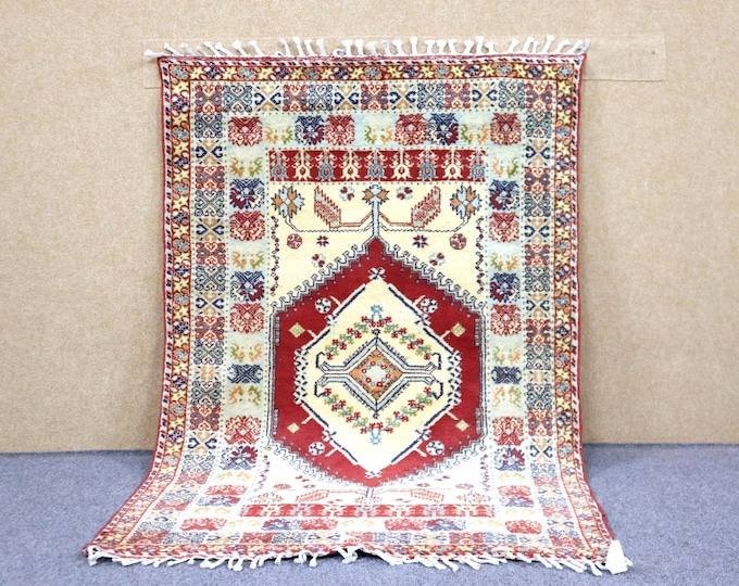 Unique Moroccan Rug 4x6 - Handwoven Berber Rug - Premium Quality Rug For Living Room - Natural Wool Area Rug