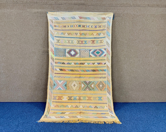 Lightweight Moroccan Yellow Cactus Silk Rug 5x8 ft – Handmade Berber Flatweave Area Carpet | Free Shipping