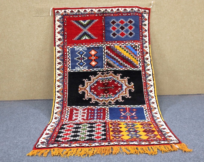 Unique Taznakht Rug 4x6 - Colorful Moroccan Rug - Handwoven Berber Rug - Soft Plush Rug For Living Room - Tribal Boho Rug - Home Decor