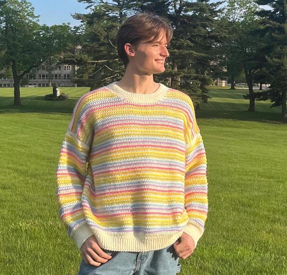 Unisex Pastel Stripe Crochet Sweater Pattern - Etsy