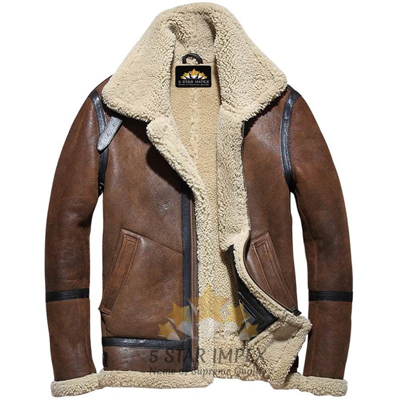 Men's RAF B3 Shearling Bomber Sheepskin Fur Leather Jacket Etsy