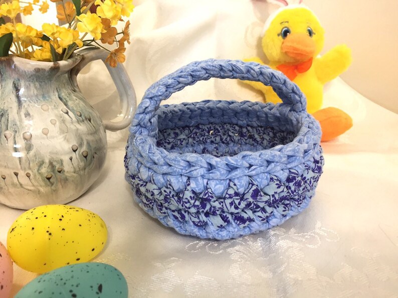 Crocheted Rag Basket Small Fabric Basket. Handmade Crocheted Etsy